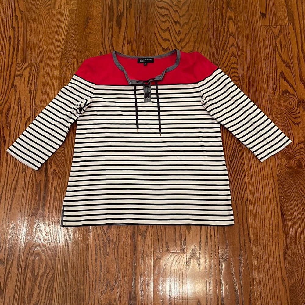 Jones New York Red, Blue, White Striped Shirt
